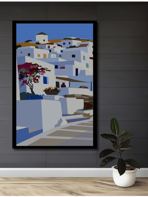 Teona Ahşap Çerçeve Görünümlü Ege Köyü Ahşap Mdf Dekoratif Işyeri Duvar Tablo Dikdörtgen Işyeri Duvar Tablo