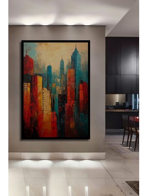 Teona Ahşap Çerçeve Görünümlü Renkli Gökyüzü Dekoratif Ahşap Mdf Ev Duvar Tablo Dikdörtgen Ev Duvar Tablo