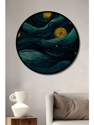 Teona Ahşap Çerçeve Görünümlü Yıldızlı Gece Dekoratif Ahşap Mdf Ev Duvar Tablo Yuvarlak Ev Duvar Tablo