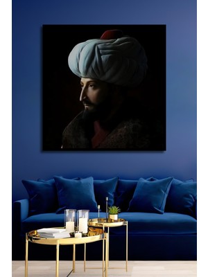 Teona Ahşap Çerçeve Görünümlü Dekoratif Dikey Fatih Sultan Mehmet Duvar Tablo Ahşap Dikdörtgen Tablo
