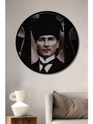 Teona Ahşap Çerçeve Görünümlü Atatürk Ahşap Mdf Dekoratif Ev/işyeri Duvar Tablo Yuvarlak Ev/işyeri Duvar Tablo