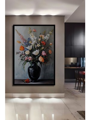 Teona Ahşap Çerçeve Görünümlü Çiçek Buketi Dekoratif Ahşap Mdf Ev Duvar Tablo Dikdörtgen Ev Duvar Tablo