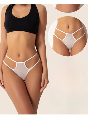 Çamaşır Kenti Beyaz Seksi Tül Kadın String -  Tanga CK270039