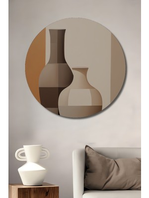 Teona Ahşap Iki Vazo Dekoratif Ahşap Mdf Ev/işyeri Duvar Tablo Yuvarlak Ev/işyeri Duvar Tablo