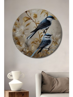 Teona Ahşap Mavi Kuşlar Çiçek Bahçesi Ahşap Mdf Dekoratif Ev/işyeri Duvar Tablo Yuvarlak Ev/işyeri Duvar Tablo