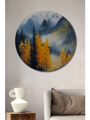 Teona Ahşap Dağ Manzarası Sonbahar Ahşap Mdf Dekoratif Ev/işyeri Duvar Tablo Yuvarlak Ev/işyeri Duvar Tablo