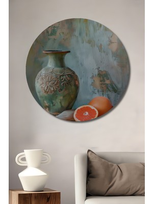 Teona Ahşap Seramik Vazo ve Greyfurt Dekoratif Ahşap Mdf Ev/işyeri Duvar Tablo Yuvarlak Ev/işyeri Duvar Tablo