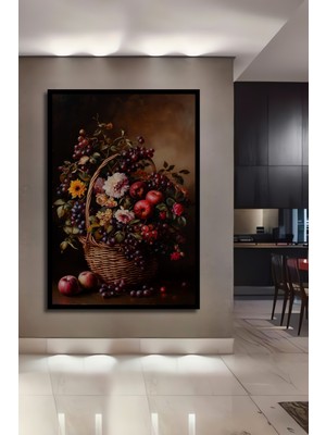 Teona Ahşap Çerçeve Görünümlü Meyve Sepeti Ahşap Mdf Dekoratif Ev Duvar Tablo Dikdörtgen Ev Duvar Tablo