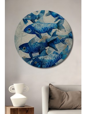 Teona Ahşap Mavi Balıklar Dekoratif Ahşap Mdf Ev/işyeri Duvar Tablo Yuvarlak Ev/işyeri Duvar Tablo