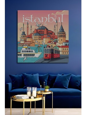 Teona Ahşap Istanbul Galata Kulesi Ayasofya Tramvay Ahşap Mdf Dekoratif Tablo Dikdörtgen Tablo