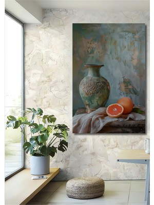 Teona Ahşap Seramik Vazo ve Greyfurt Ahşap Mdf Dekoratif Ev/işyeri Duvar Tablo Dikdörtgen Ev/işyeri Duvar Tablo