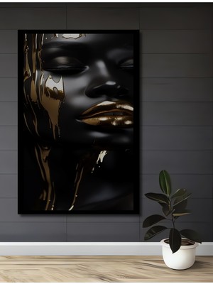 Teona Ahşap Çerçeve Görünümlü Altın Dokunuşlu Soyut Sanat Dekoratif Ahşap Mdf Tablo Dikdörtgen Tablo