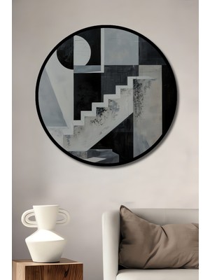 Teona Ahşap Çerçeve Görünümlü Modern Geometrik Dekoratif Ahşap Mdf Ev Duvar Tablo Yuvarlak Ev Duvar Tablo