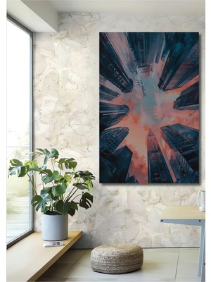 Teona Ahşap Gökyüzüne Yükselen Modern Şehir Ahşap Mdf Dekoratif Tablo Dikdörtgen Tablo