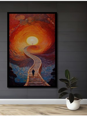 Teona Ahşap Çerçeve Görünümlü Gızemlı Yolculuk Ahşap Mdf Dekoratif Ev Duvar Tablo Dikdörtgen Ev Duvar Tablo