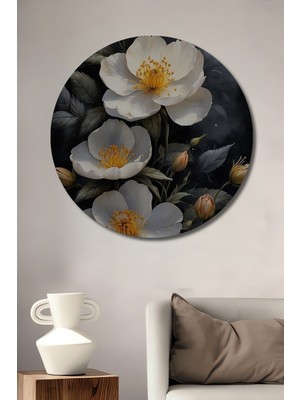Teona Ahşap Beyaz Çiçekler Ahşap Mdf Dekoratif Ev/işyeri Duvar Tablo Yuvarlak Ev/işyeri Duvar Tablo