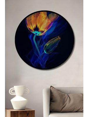 Teona Ahşap Çerçeve Görünümlü Büyülü Lale Sanatı Dekoratif Ahşap Mdf Ev Duvar Tablo Yuvarlak Ev Duvar Tablo
