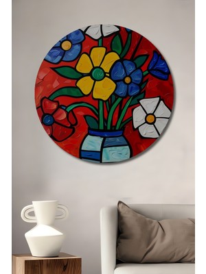 Teona Ahşap Renkli Çiçek Vazo Dekoratif Ahşap Mdf Ev/işyeri Duvar Tablo Yuvarlak Ev/işyeri Duvar Tablo