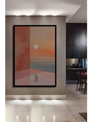 Teona Ahşap Çerçeve Görünümlü Gün Batımında Soyut Deniz Manzarası Dekoratif Ahşap Mdf Tablo Dikdörtgen Tablo