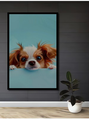 Teona Ahşap Çerçeve Görünümlü Sevimli Köpek Dekoratif Ahşap Mdf Ev Duvar Tablo Dikdörtgen Ev Duvar Tablo