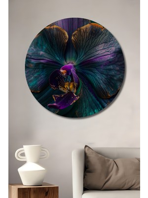 Teona Ahşap Mor Orkide Desenli Dekoratif Ahşap Mdf Ev/işyeri Duvar Tablo Yuvarlak Ev/işyeri Duvar Tablo