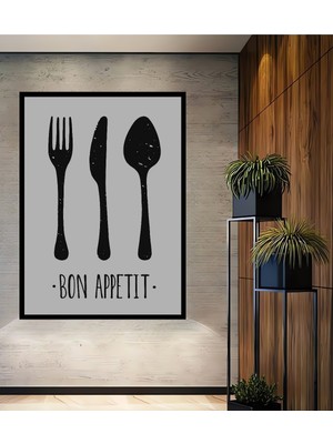 Teona Ahşap Çerçeve Görünümlü Bon Appetit Mutfak Dekoratif Ahşap Mdf Ev Duvar Tablo Dikdörtgen Ev Duvar Tablo