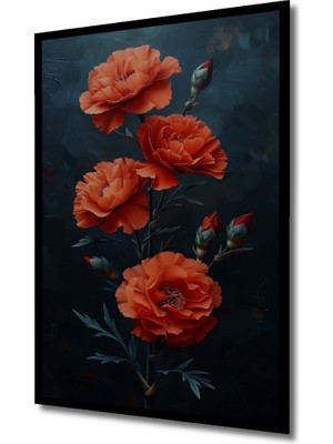 Teona Ahşap Çerçeve Görünümlü Kırmızı Karanfil Çiçekleri Dekoratif Ahşap Mdf Tablo Dikdörtgen Tablo