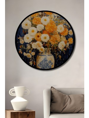 Teona Ahşap Çerçeve Görünümlü Büyüleyici Çiçekler Ahşap Mdf Dekoratif Ev Duvar Tablo Yuvarlak Ev Duvar Tablo