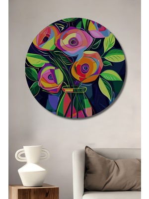 Teona Ahşap Renkli Çiçekler Soyut Sanat Ahşap Mdf Dekoratif Işyeri Duvar Tablo Yuvarlak Işyeri Duvar Tablo