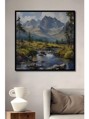 Teona Ahşap Çerçeve Görünümlü Dağ Manzaralı Dekoratif Ahşap Mdf Ev Duvar Tablo Dikdörtgen Ev Duvar Tablo