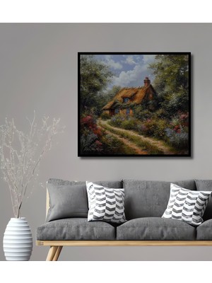 Teona Ahşap Çerçeve Görünümlü Kır Evi Manzaralı Dekoratif Ahşap Mdf Ev Duvar Tablo Dikdörtgen Ev Duvar Tablo