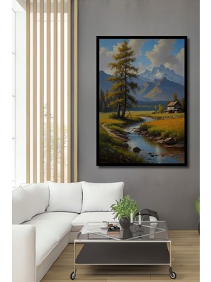 Teona Ahşap Çerçeve Görünümlü Dağ Manzaralı Ahşap Mdf Dekoratif Ev Duvar Tablo Dikdörtgen Ev Duvar Tablo