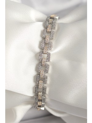 Evyora Pirinç Mix Renk Zirkon Taşlı Zincir Model Vıp Seri Kadın Bileklik