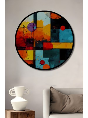 Teona Ahşap Çerçeve Görünümlü Soyut Sanat Geometrik Dekoratif Ahşap Mdf Ev Duvar Tablo Yuvarlak Ev Duvar Tablo