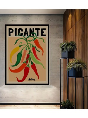 Teona Ahşap Çerçeve Görünümlü Acı Biberler Dekoratif Ahşap Mdf Ev Duvar Tablo Dikdörtgen Ev Duvar Tablo