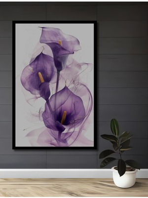 Teona Ahşap Çerçeve Görünümlü Mor Zambak Ahşap Mdf Dekoratif Işyeri Duvar Tablo Dikdörtgen Işyeri Duvar Tablo