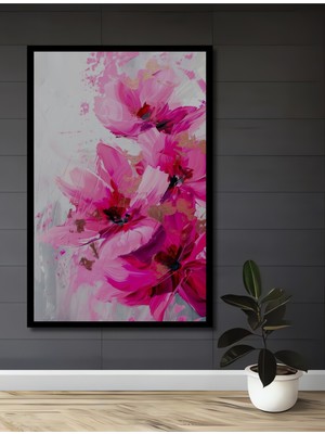Teona Ahşap Çerçeve Görünümlü Pembe Çiçekler Dekoratif Ahşap Mdf Ev Duvar Tablo Dikdörtgen Ev Duvar Tablo
