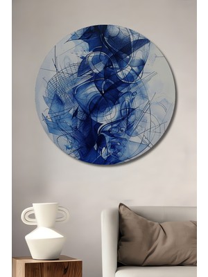 Teona Ahşap Mavi Geometrik Soyut Sanat Dekoratif Ahşap Mdf Ev/işyeri Duvar Tablo Yuvarlak Ev/işyeri Duvar Tablo