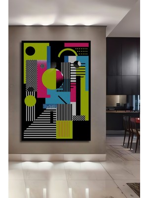 Teona Ahşap Çerçeve Görünümlü Soyut Sanat Geometrik Desen Ahşap Mdf Dekoratif Tablo Dikdörtgen Tablo