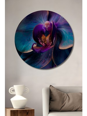 Teona Ahşap Büyüleyici Mor Orkide Ahşap Mdf Dekoratif Ev/işyeri Duvar Tablo Yuvarlak Ev/işyeri Duvar Tablo