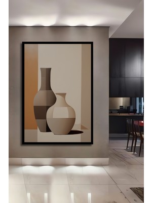 Teona Ahşap Çerçeve Görünümlü Iki Vazo Dekoratif Ahşap Mdf Işyeri Duvar Tablo Dikdörtgen Işyeri Duvar Tablo