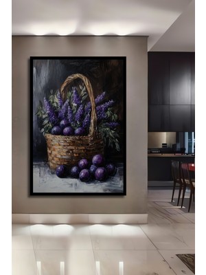Teona Ahşap Çerçeve Görünümlü Mor Lale Sepeti Dekoratif Ahşap Mdf Ev Duvar Tablo Dikdörtgen Ev Duvar Tablo