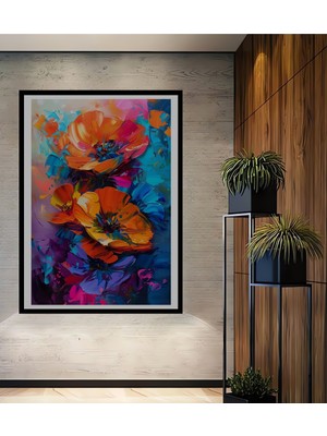 Teona Ahşap Çerçeve Görünümlü Renkli Çiçekler Dekoratif Ahşap Mdf Ev Duvar Tablo Dikdörtgen Ev Duvar Tablo
