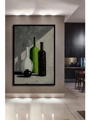 Teona Ahşap Çerçeve Görünümlü Şişelerle Dinginlik Dekoratif Ahşap Mdf Ev Duvar Tablo Dikdörtgen Ev Duvar Tablo
