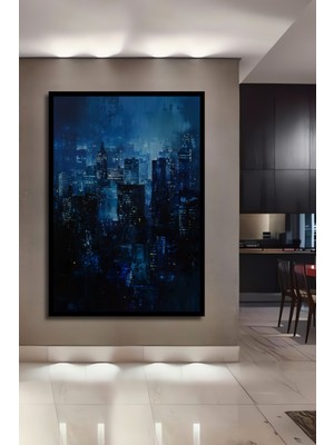 Teona Ahşap Çerçeve Görünümlü Gece Şehri Dekoratif Ahşap Mdf Işyeri Duvar Tablo Dikdörtgen Işyeri Duvar Tablo