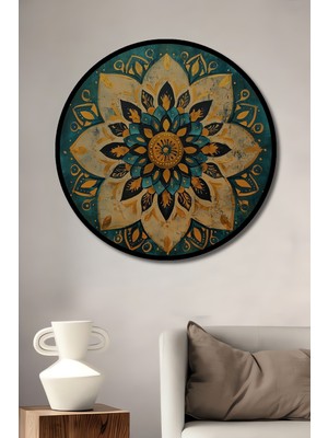 Teona Ahşap Çerçeve Görünümlü Mandala Desenli Dekoratif Ahşap Mdf Ev Duvar Tablo Yuvarlak Ev Duvar Tablo