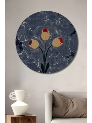 Teona Ahşap Dekoratif Ahşap Mdf Ev/işyeri Duvar Tablo Lale Desenli Ebru Sanatı Yuvarlak Ev/işyeri Duvar Tablo