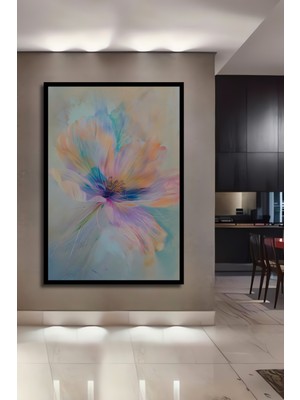 Teona Ahşap Çerçeve Görünümlü Pastel Çiçek Soyut Ahşap Mdf Dekoratif Ev Duvar Tablo Dikdörtgen Ev Duvar Tablo