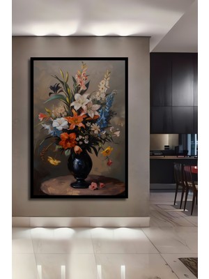 Teona Ahşap Çerçeve Görünümlü Çiçek Buketi Ahşap Mdf Dekoratif Ev Duvar Tablo Dikdörtgen Ev Duvar Tablo