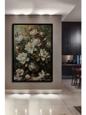 Teona Ahşap Çerçeve Görünümlü Beyaz Şakayık Ahşap Mdf Dekoratif Ev Duvar Tablo Dikdörtgen Ev Duvar Tablo